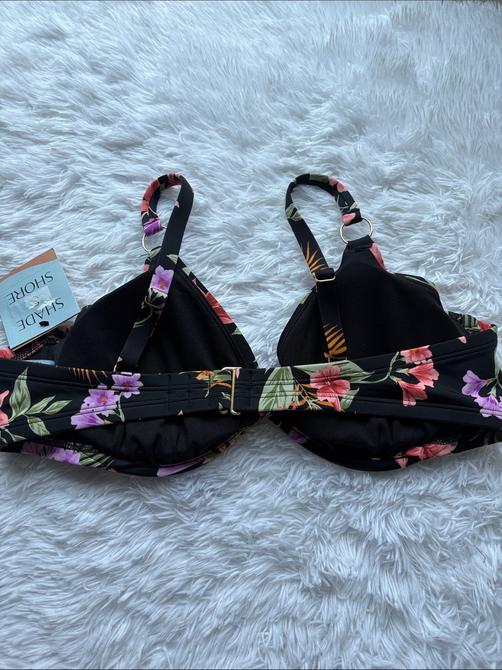 NWT Shade & Shore Black Floral Underwire Bikini Swim Top Size 38D - Picture 9 of 15
